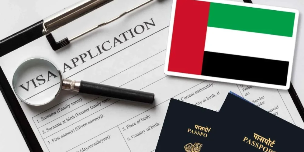 UAE visa form with the UAE flag