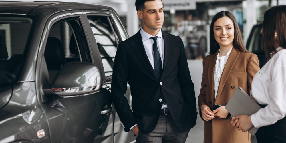 Transport company person discussing with customers
